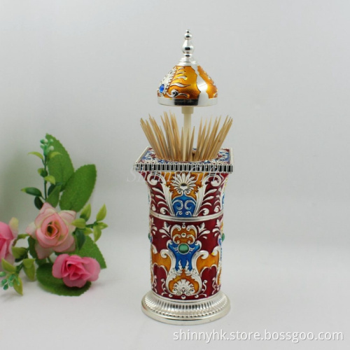 Shinny Gifts Antique Yarn Holder Automatic Toothpick Holder Engraved Toothpick Holder
